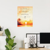 Waterverf Beach Sunset Wedding Welkomstbord Poster (Thuiskantoor)