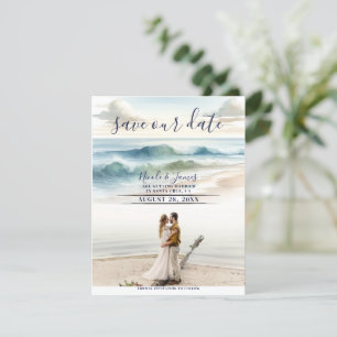 Waterverf Beach Waves Coastal Save the Date Foto Kaart