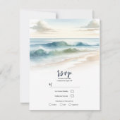 Waterverf Beach Waves Rustieke Kustbruiloft RSVP Kaart (Voorkant)