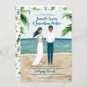 Waterverf Beach Weddenschap Black Couple Kaart (Voorkant / Achterkant)