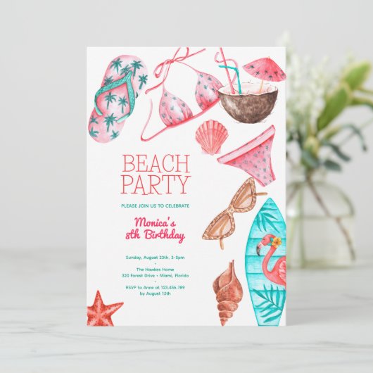 waterverf Beach Zomerfeest Verjaardag Kaart (Staand voorkant)