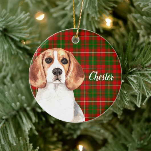 Waterverf Beagle Dog Aangepast Keramisch Ornament (Boom)