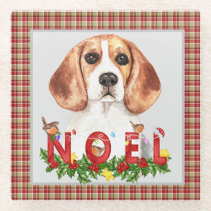 Waterverf Beagle & KerstBouquet Glazen Onderzetter