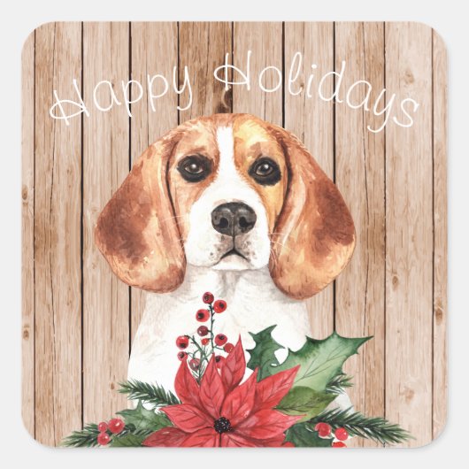 Waterverf Beagle & kerstBouquet  Vierkante Sticker (Voorkant)