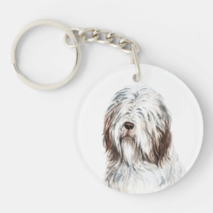 Waterverf Bearded Collie Sleutelhanger