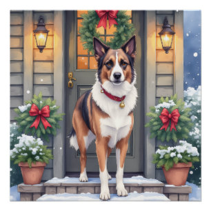 Waterverf Beauceron Rustieke Porch Kerstmis Perfect Poster