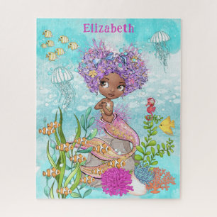 Waterverf Beauful Brown Little Mermaid Legpuzzel