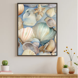 Waterverf Beauful Seashells Pattern Poster