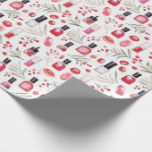 Waterverf beauty items lippenstift kerstbloemen cadeaupapier (Hoek)