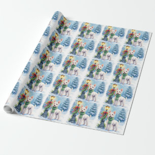Waterverf Bedlington Terrier Lantaarnpaal Kerstmis Cadeaupapier