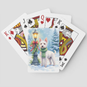 Waterverf Bedlington Terrier Lantaarnpaal Kerstmis Pokerkaarten