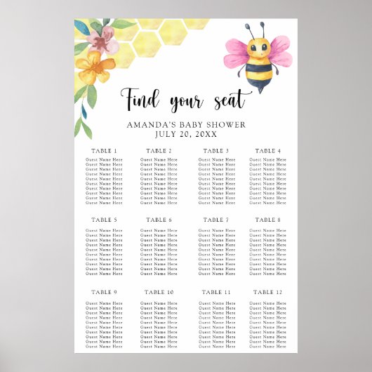 Waterverf Bee Bloemen Zitkaart Poster (Voorkant)