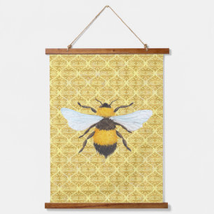 Waterverf Bee op Damask Hangend Wandkleed