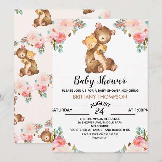 Waterverf Beer Baby shower Uitnodiging (Voorkant / Achterkant)