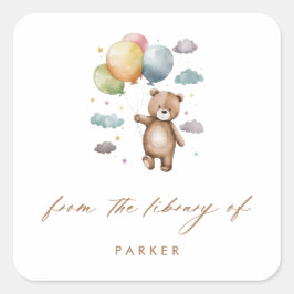 Waterverf Beer & Ballonnen Kinder Bibliotheek Boek Vierkante Sticker