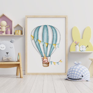 Waterverf Beer Heet Lucht Ballon Festieve Jongens Poster
