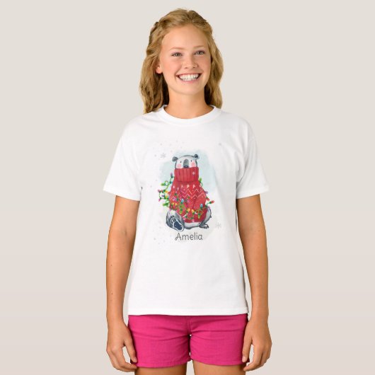 Waterverf Beer met kerstpolaire T-shirt (Voorkant volledig)