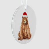 Waterverf Beer met Santa Hat Ornament (voorkant)