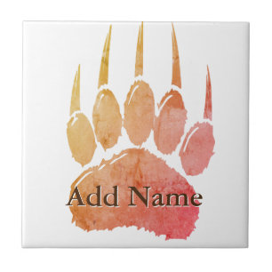 Waterverf Beer Paw Print met aangepaste naam Tegeltje