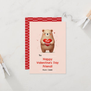 Waterverf Beer Rode Hart xoxo Valentijnsdag Kaart