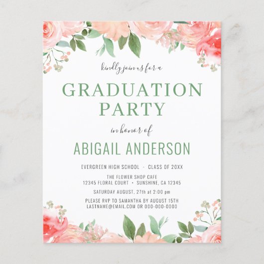 Waterverf begroting Floral Afstuderen uitnodiging (Voorkant)