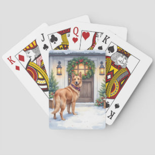 Waterverf Belgische Laekenois boerderij Kerstmis Pokerkaarten