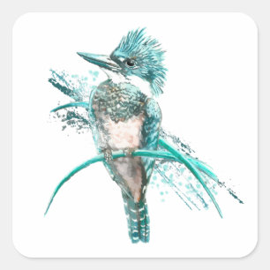 Waterverf Belted Kingfisher Bird Animal Vierkante Sticker