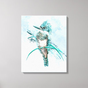 Waterverf Belted Kingfisher Bird Canvas Afdruk