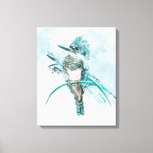 Waterverf Belted Kingfisher Bird Canvas Afdruk (Voorkant)