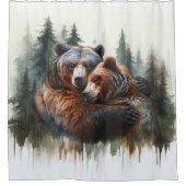 Waterverf Beren & Bomen Rustieke Wildernis Douchegordijn (Voorkant)