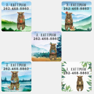 Waterverf Beren   Jouw namen toevoegen Kinder Labels