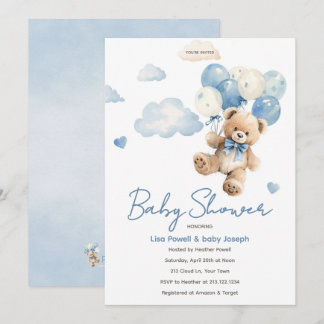 Waterverf berenballon babyshower wolk kaart