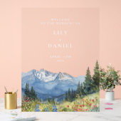 Waterverf Berg Bloemen Huwelijk Welkom Acryl Bord (Huwelijk)