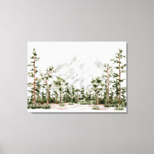 Waterverf Berg en Bos Canvas Afdruk (Voorkant)