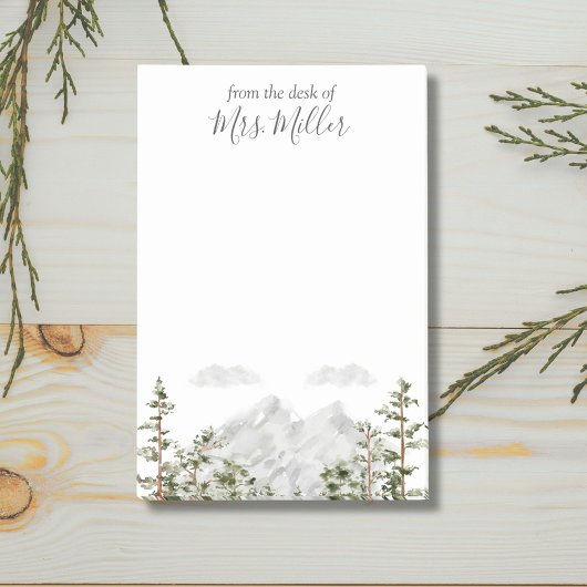 Waterverf berg en bos met monogram post-it® notes