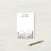 Waterverf berg en bos met monogram post-it® notes (Op bureau)
