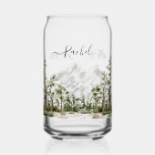 Waterverf berg- en boslandschap met monogram blikvorm glas (Voorkant)