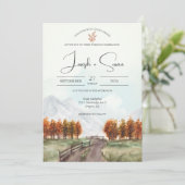 Waterverf Berg Herfst Herfstbomen Blad Bruiloft Kaart (Staand voorkant)