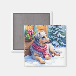 Waterverf Bergamasco Herdershond Chalet Kerstmis Magneet