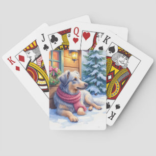 Waterverf Bergamasco Herdershond Chalet Kerstmis Pokerkaarten
