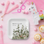 Waterverf Bergbos Rustieke Bruiloft Papieren Bordje (Feest)