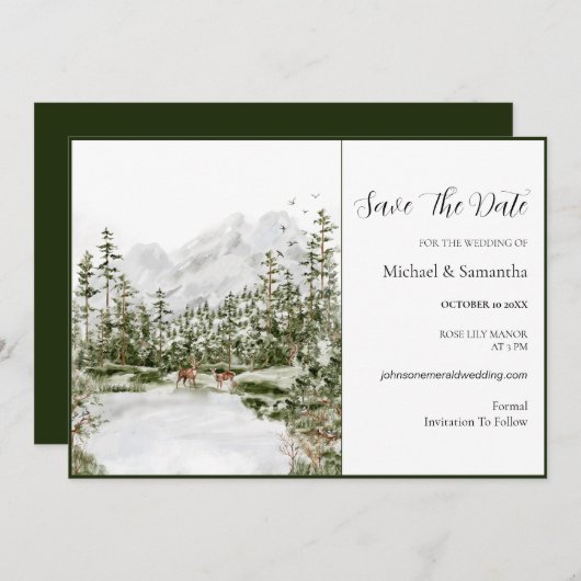 Waterverf Bergbos Rustieke Bruiloft Save The Date (Voorkant / Achterkant)