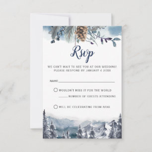 Waterverf Bergen, Blauwe Bloemen RSVP-kaart RSVP Kaartje
