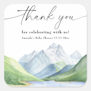 Waterverf bergen Dank u Vierkante Sticker
