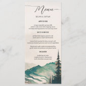 Waterverf bergen dennenbos bruiloft menu (Voorkant)