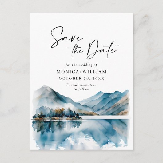Waterverf bergen Forest Wedding Save the Date Briefkaart (Voorkant)