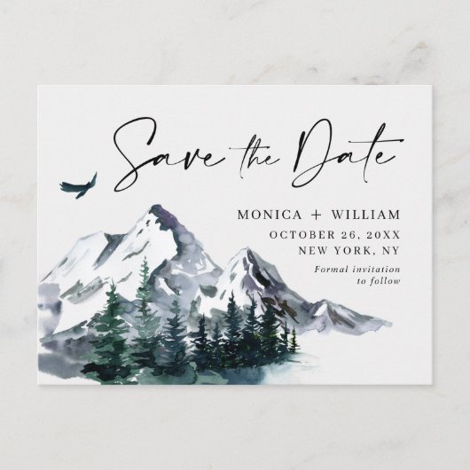 Waterverf bergen Forest Wedding Save the Date Briefkaart (Voorkant)