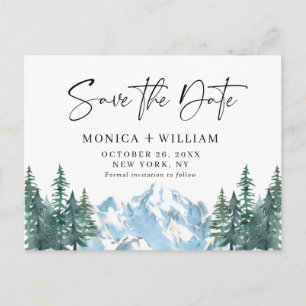 Waterverf bergen Forest Wedding Save the Date Briefkaart
