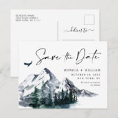 Waterverf bergen Forest Wedding Save the Date Briefkaart (Voorkant / Achterkant)