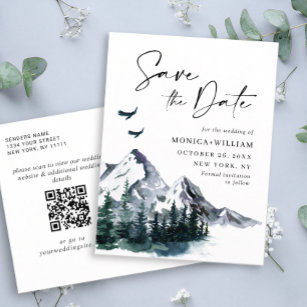 Waterverf bergen Forest Wedding Save the Date Briefkaart